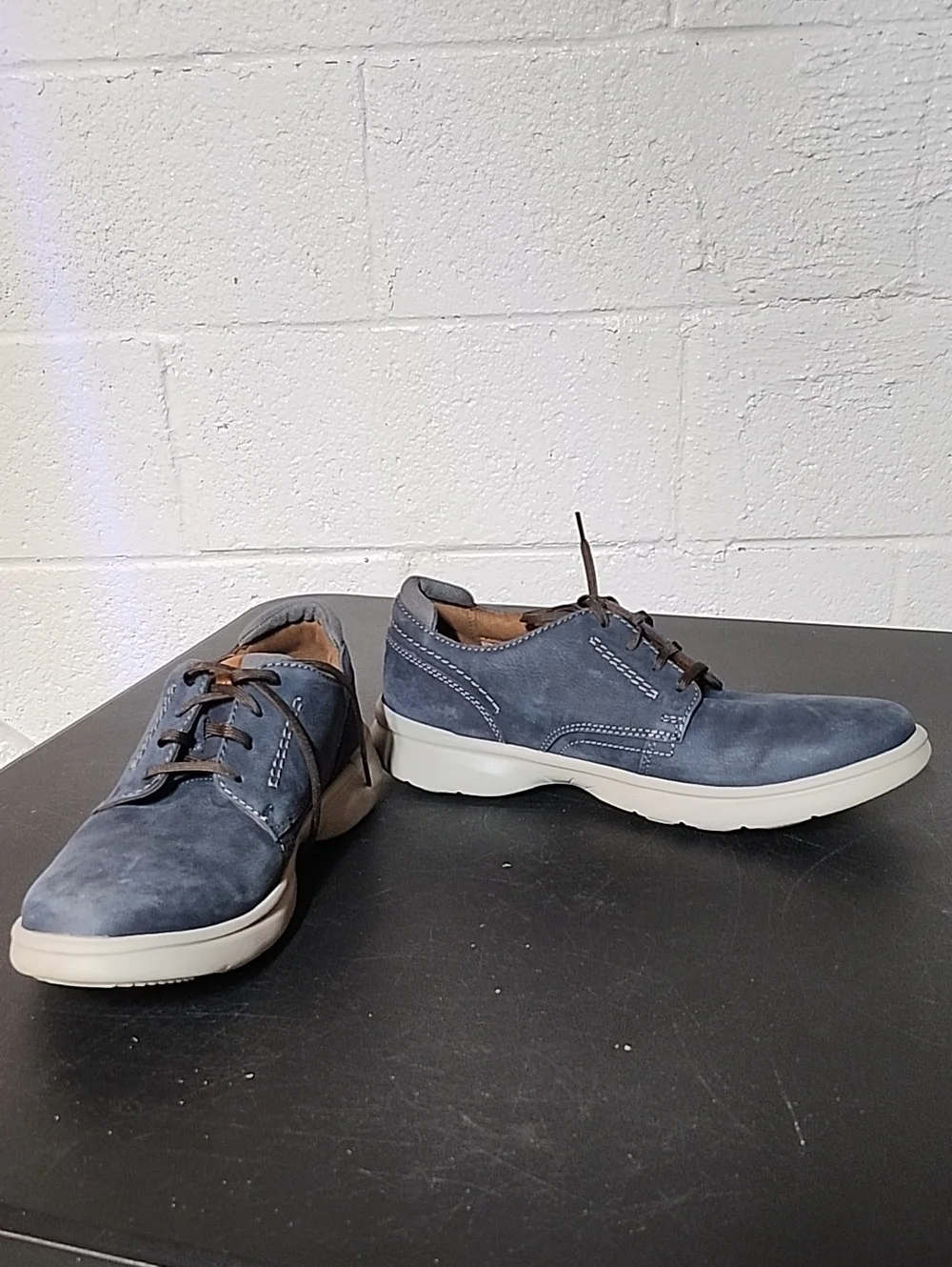 Clarks Bradley Plain Navy Suede Derby Shoes with White Sole